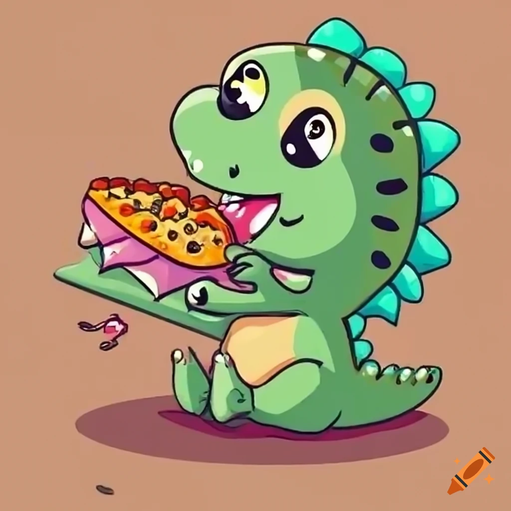 Cute Dino Enjoys Eating Pizza Graphic by jonnyleaf14 · Creative Fabrica