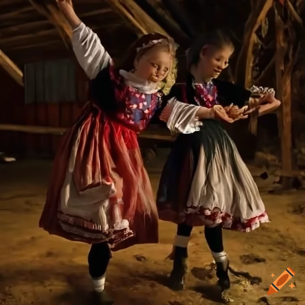 two girls dressed in traditional regional folk costumes from