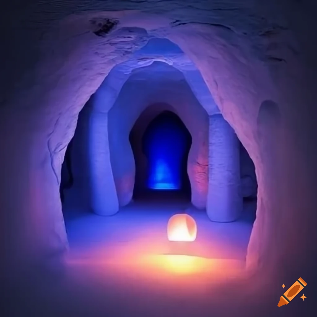 Underground cave futuristic dwelling heat lamps reptillian blue nest