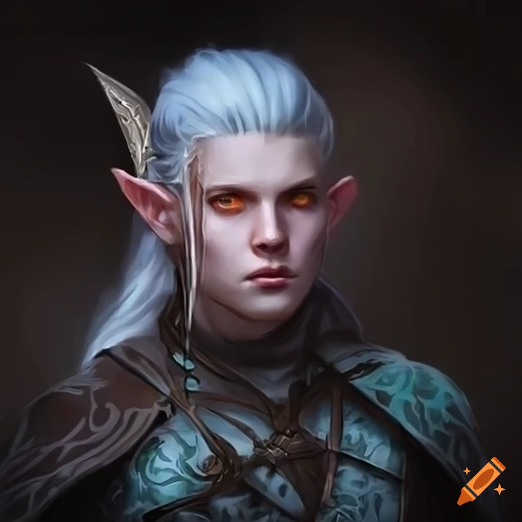 A skilled elf male archer with striking white hair and captivating ...