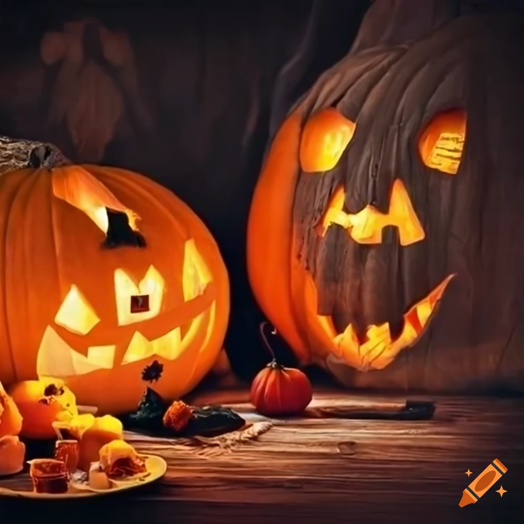 Cozy home with the most popular halloween decoration with pumpkins on