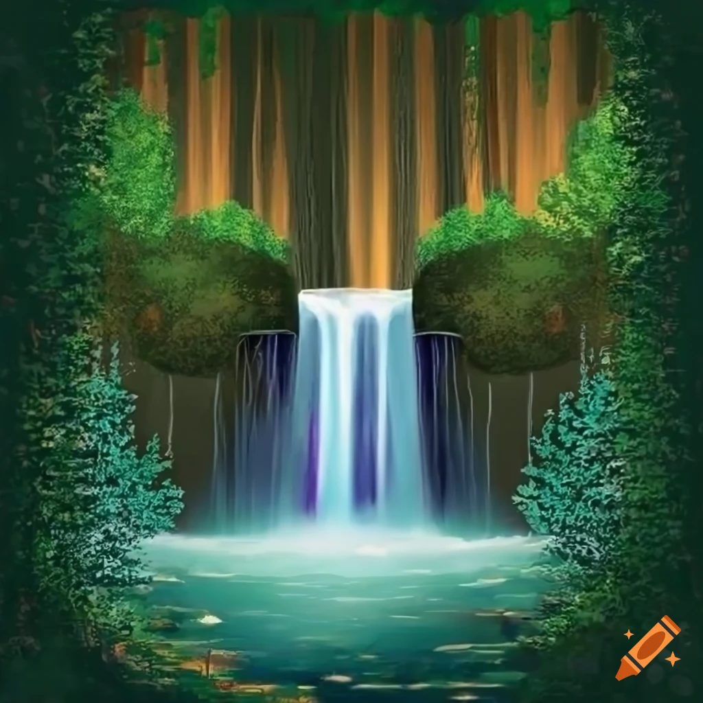 Waterfall Nature Drawing Royalty-Free Stock Image - Storyblocks