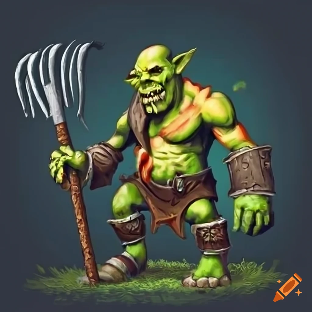 Orc farmer wielding a pitchfork