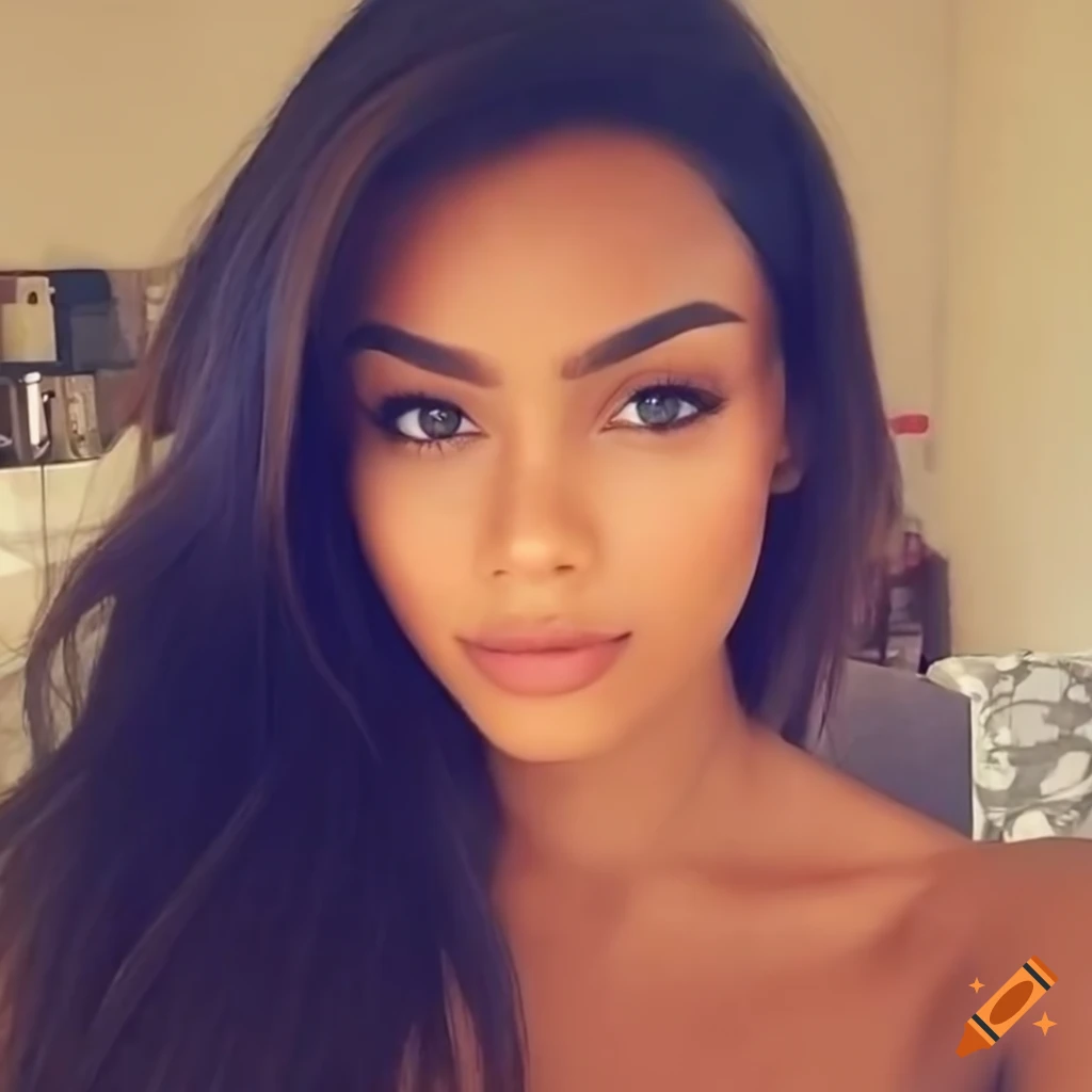 Pretty Feminine Sultry Beautiful Ethnic Tanned Beauty Brunette Video Cam Selfie With Beauty Filter