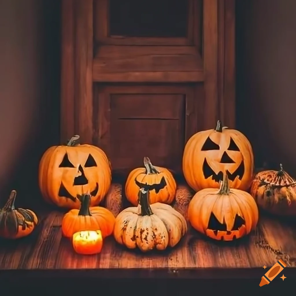 Cozy home with the most popular halloween decoration with pumpkins on