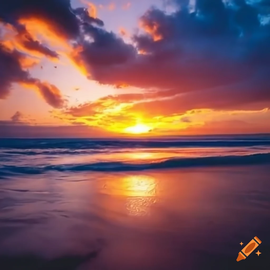 Graceful hawaii shorebreak waves at sunset