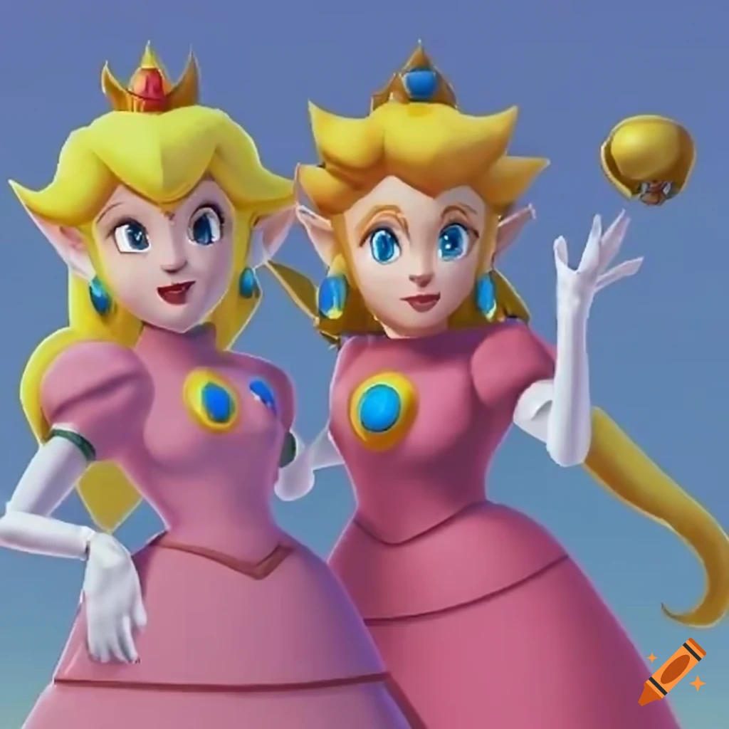 Princess peach and link swap their outfits. two characters posing ...