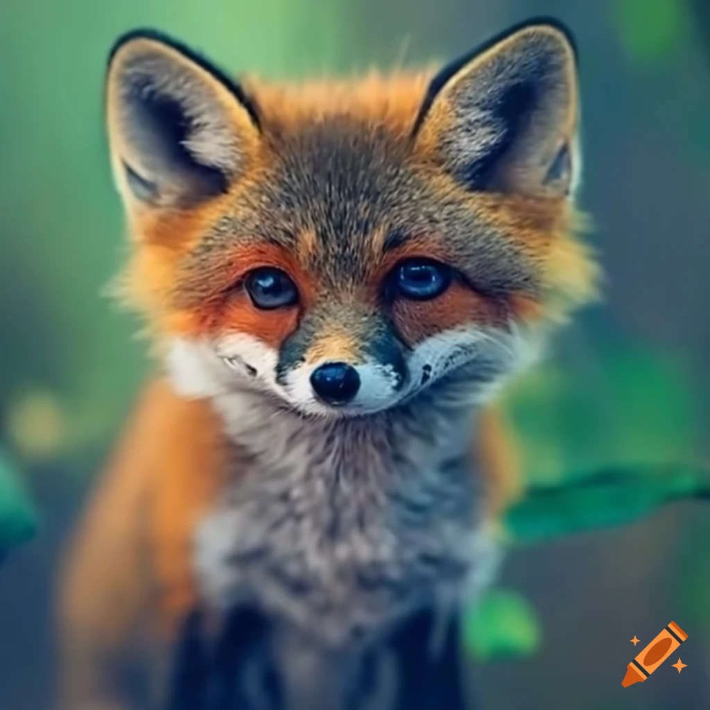 Um filhote de raposa na floresta encantada