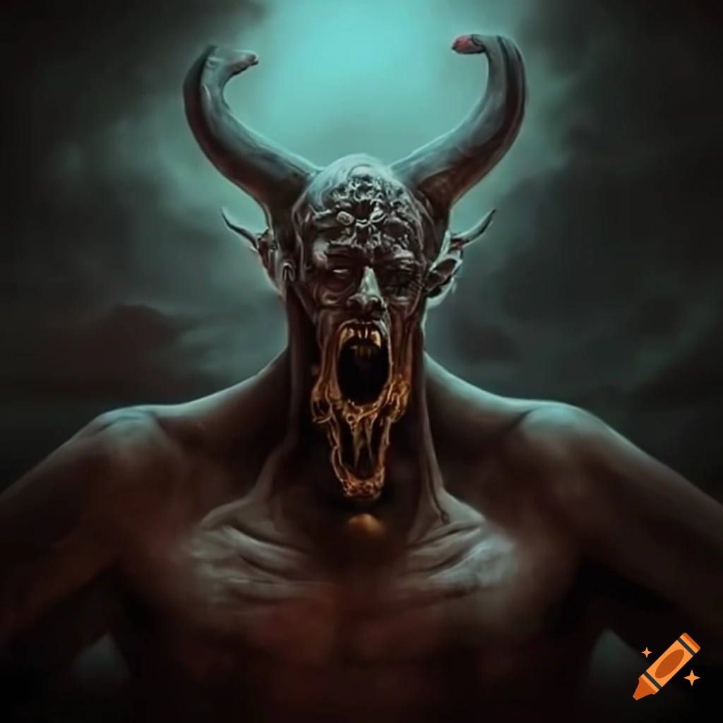Depiction of satan and the antichrist in a dark and surreal setting on ...