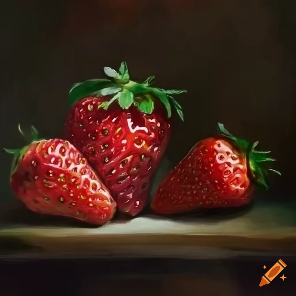 Monets strawberry still life with captivating lighting and brushstrokes