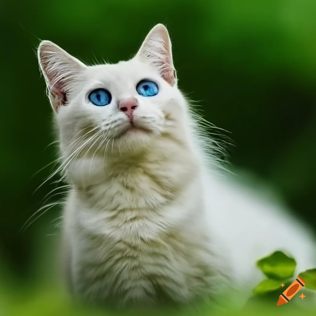 white cat with green and blue eyes