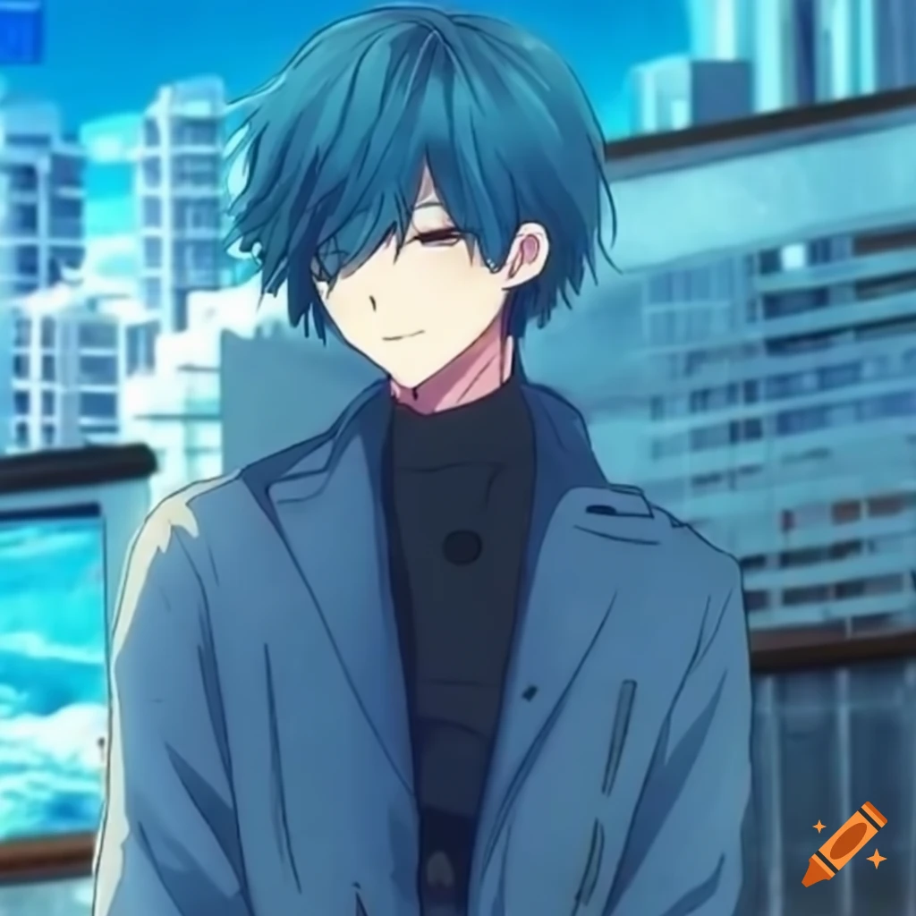 Blue haired anime boy