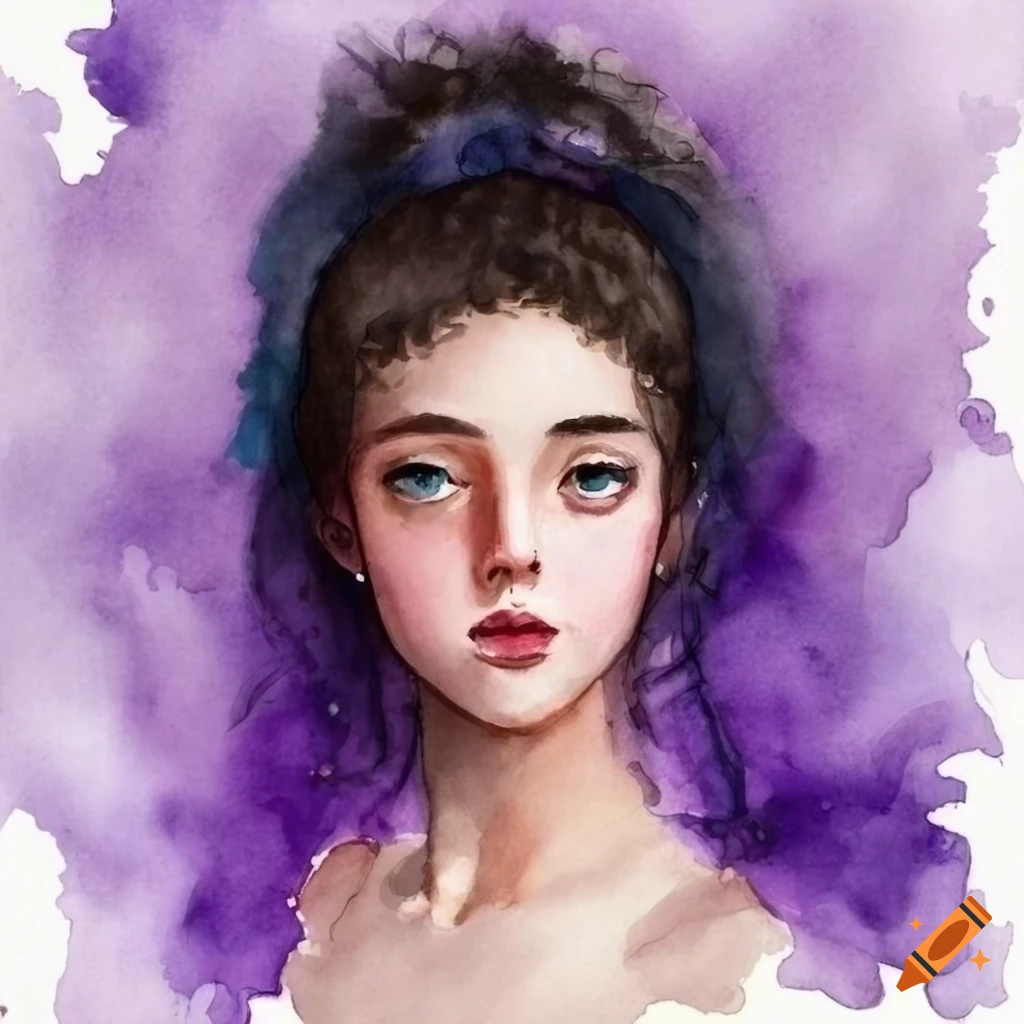 A watercolor painting of a girl with long black wavy hair wearing her ...
