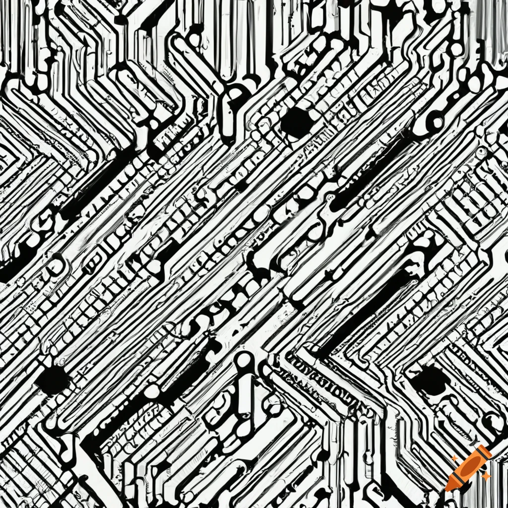 abstract but simple black and white circuit board pattern
