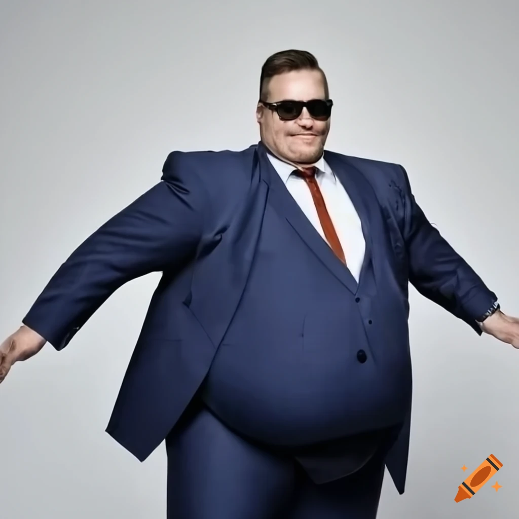 Handsome heavyset man, middle age, wearing a tight suit. got even fatter  during covid. ( ceo, businessman, weight gain, overweight, obese, belly,  daddy, hot) on Craiyon