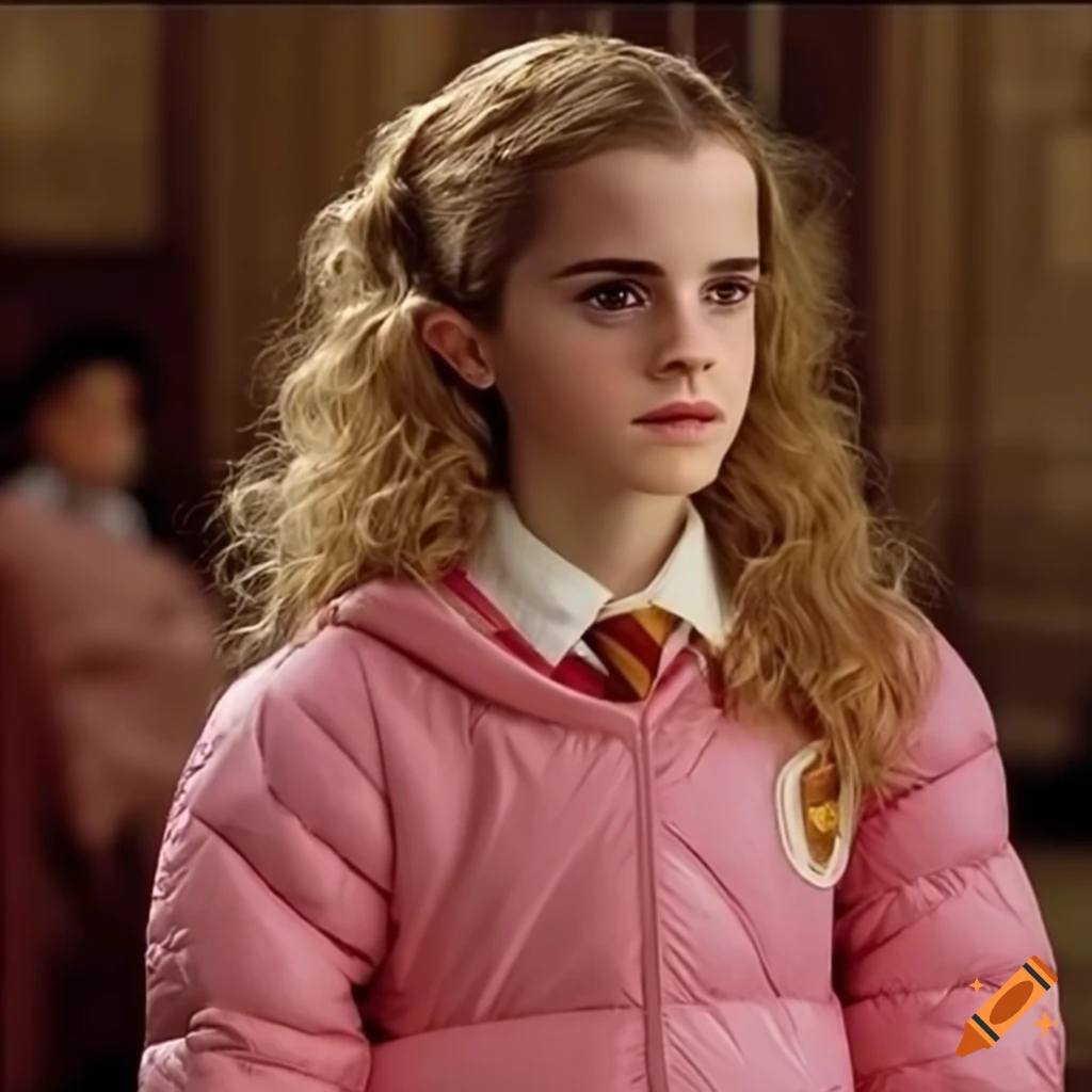 Young Hermione Granger Emma Watson Shiny Pink Puffy Downjacket Dress 