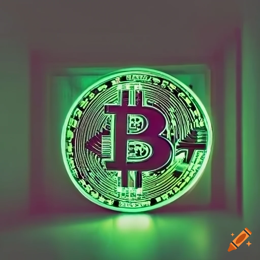 A dimly lit room with a glowing green bitcoin symbol on Craiyon