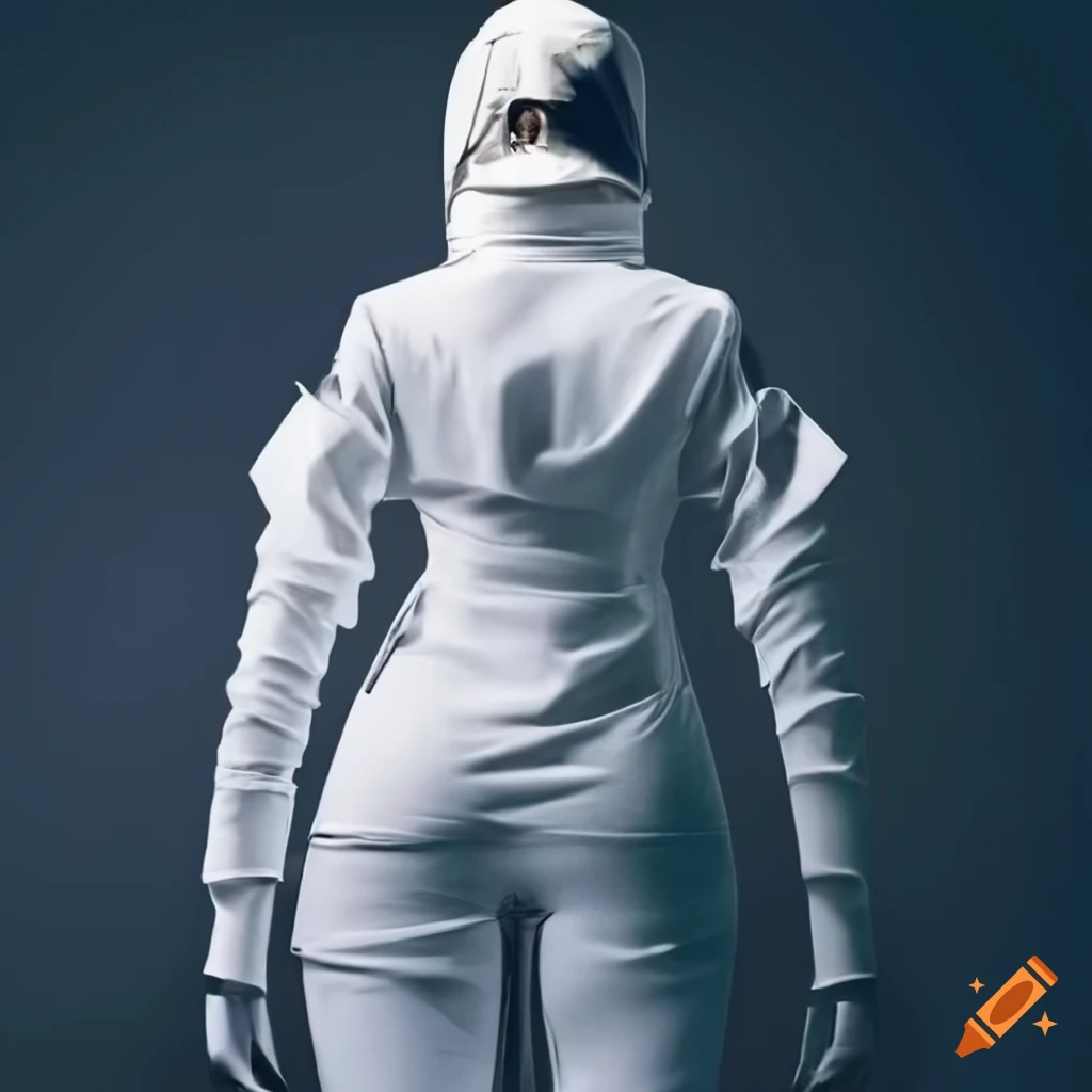 Highly detailed futuristic fashion for space travel, white, clean garments