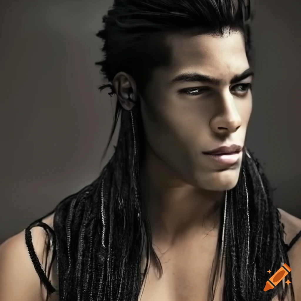 Attractive white and black stripe hair black man, fantasy, high detail ...