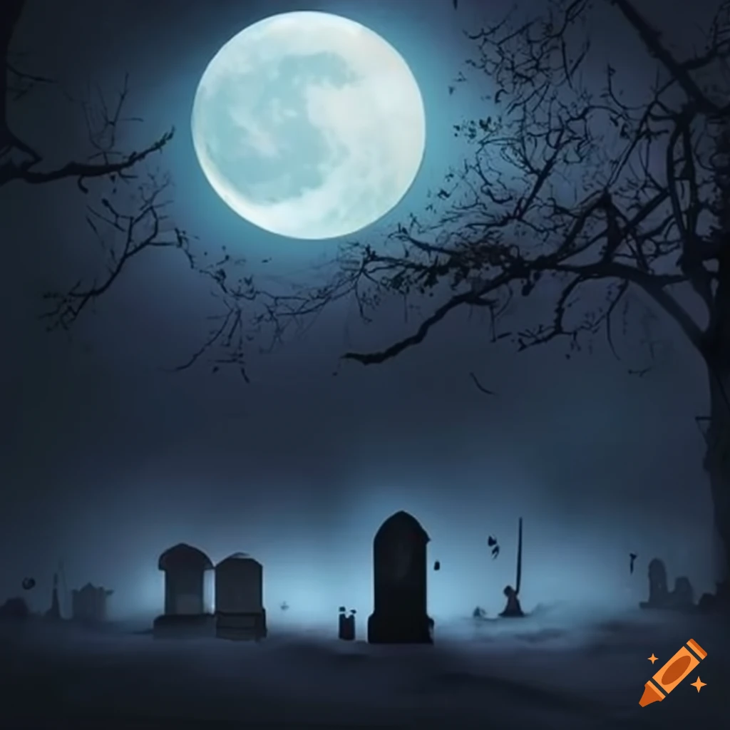 Eerie graveyard in moonlight on Craiyon