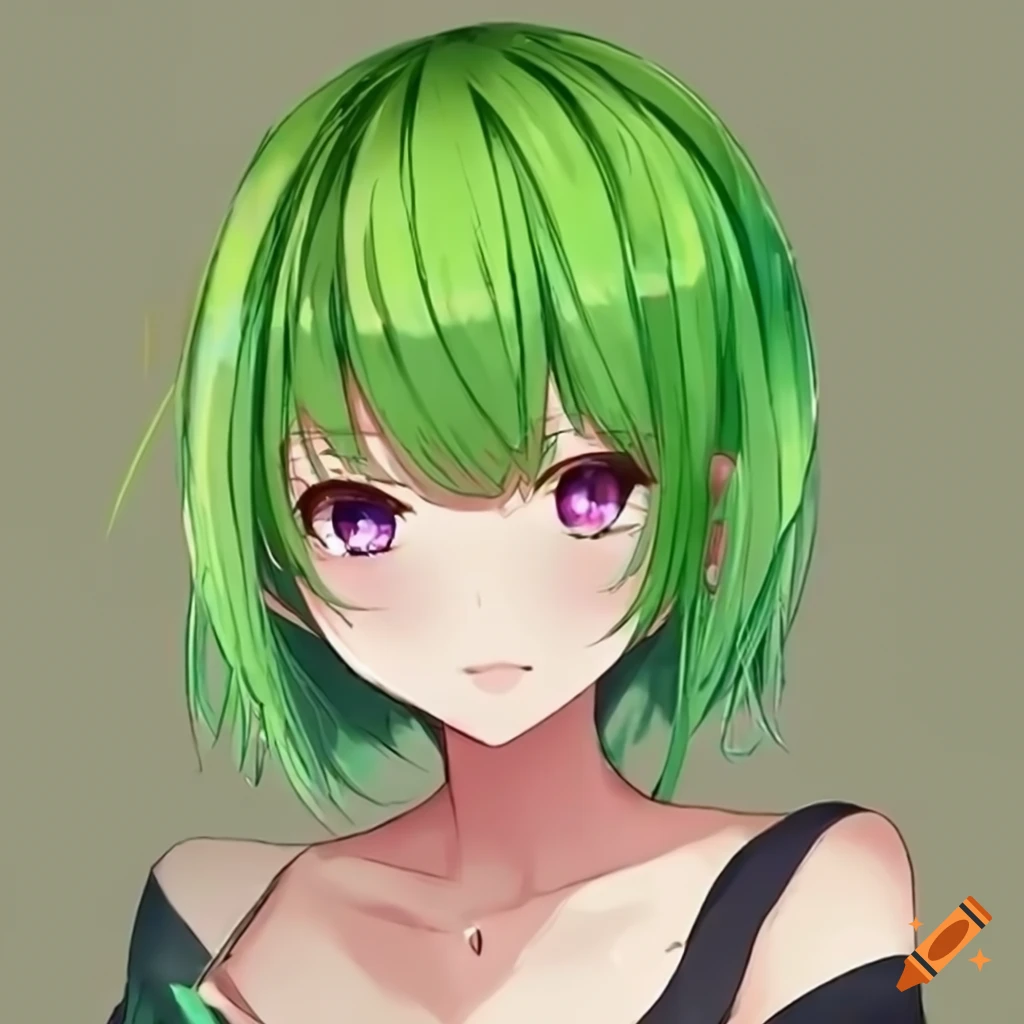 Anime waifu with lime hair on Craiyon