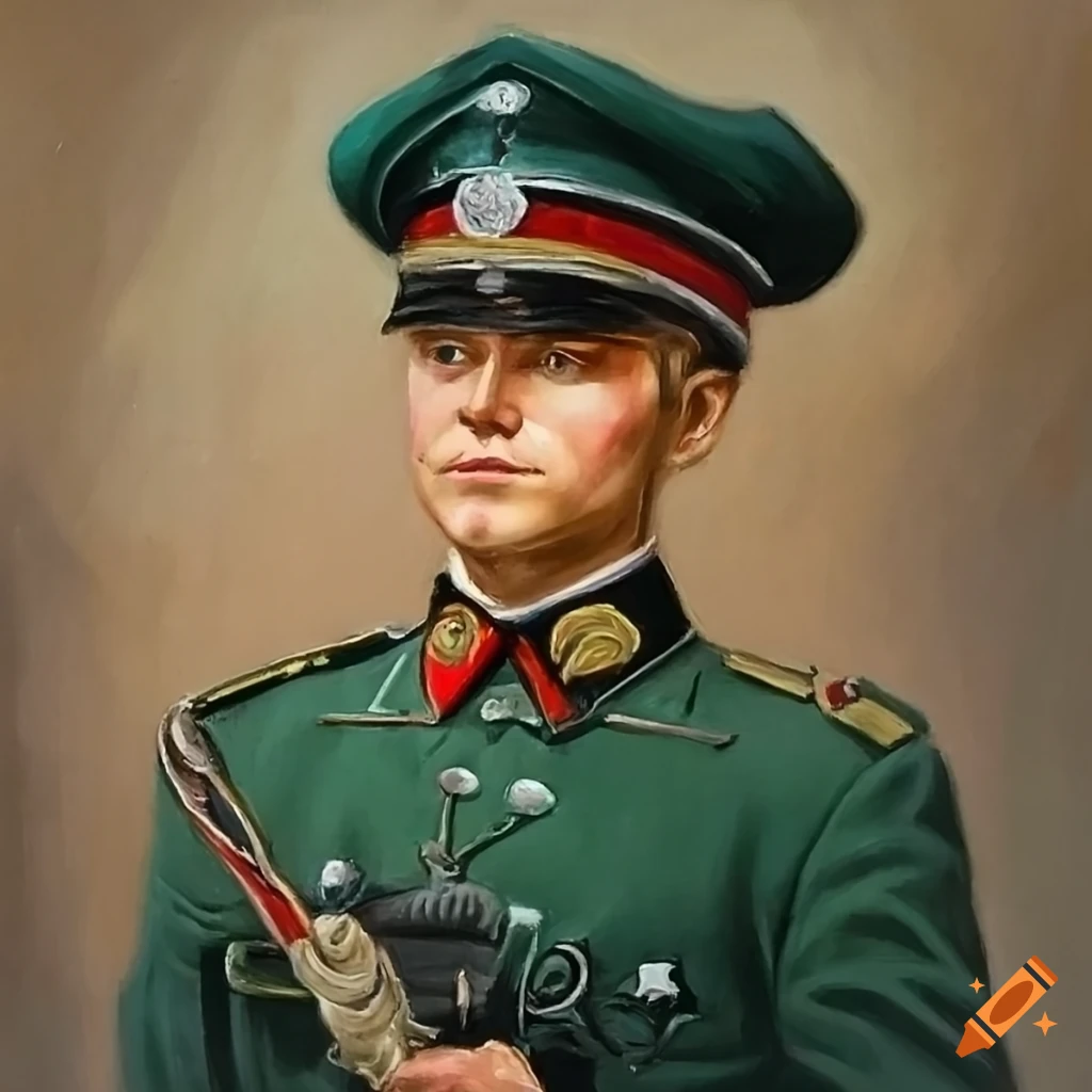 German male army officer oil painting in uniform