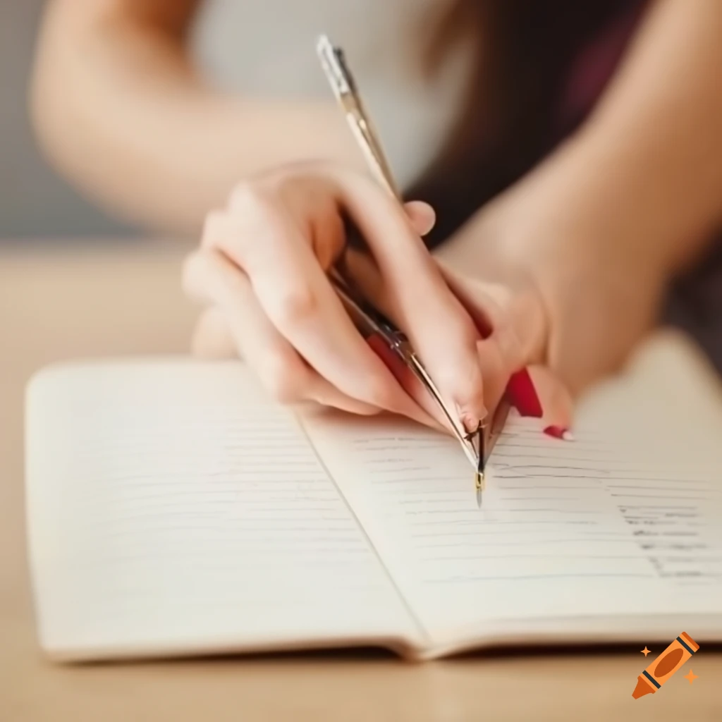 A focused woman writing her thoughts in a journal
