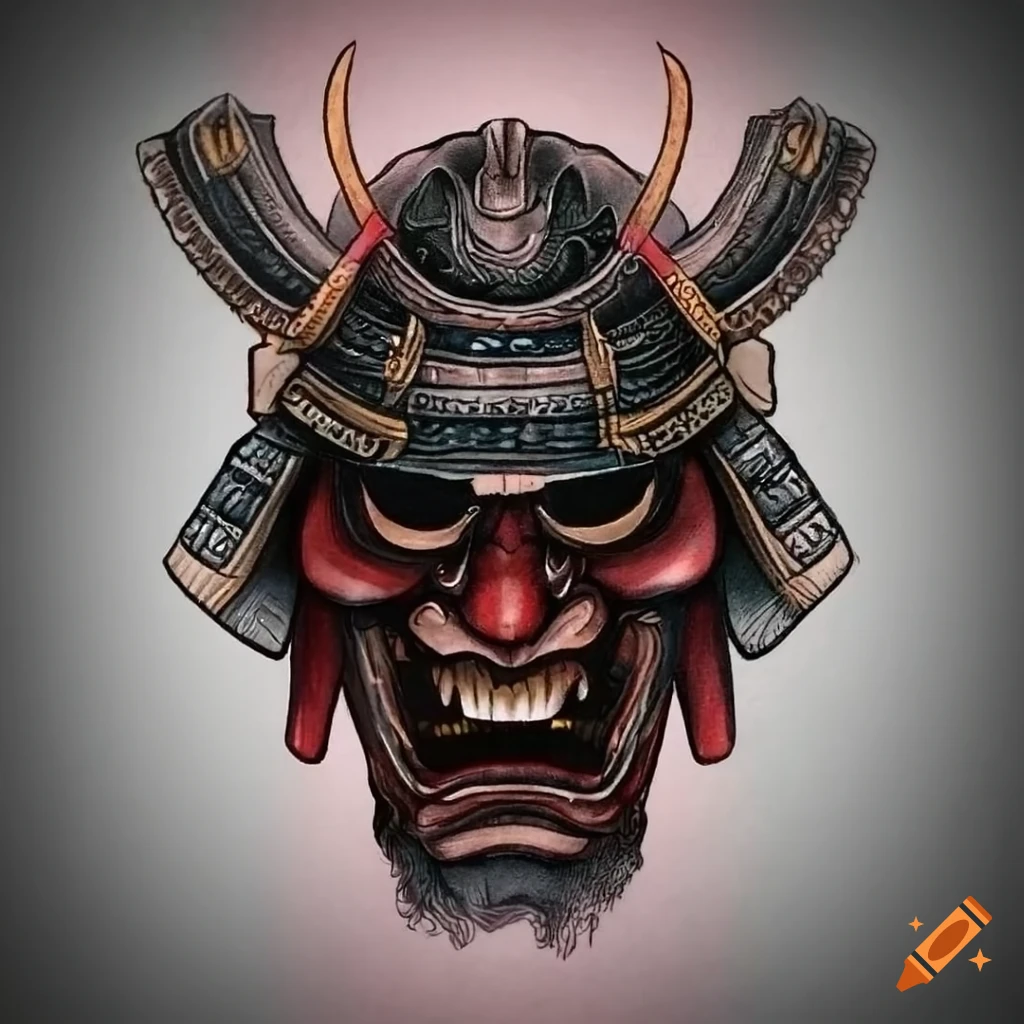 Samurai Mask Neotraditional Tattoo