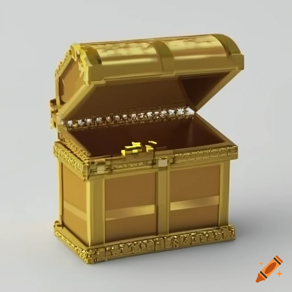 A golden treasure chest with one diamond in the chest have a lot of  treasure and a glowing bule magic stone