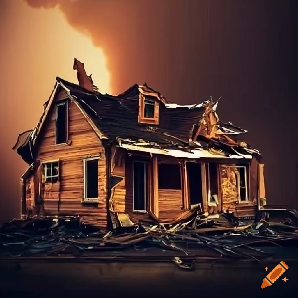 Broken american wooden house and a powerful tornado on Craiyon