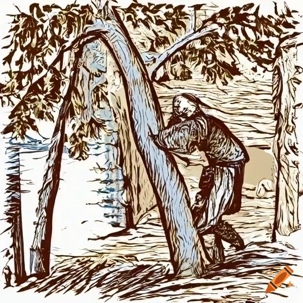 Premium Vector | A man cutting a tree with an axe