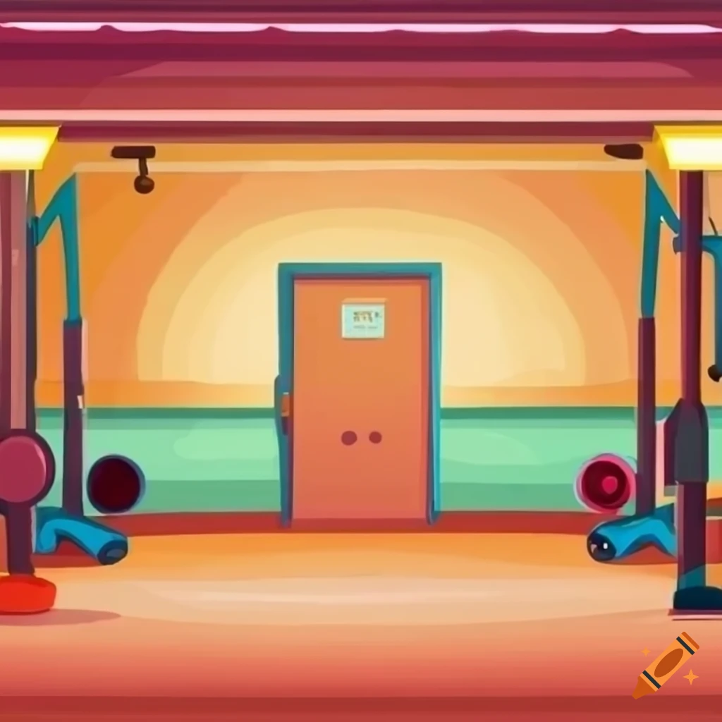 Cartoon style gym room background on Craiyon