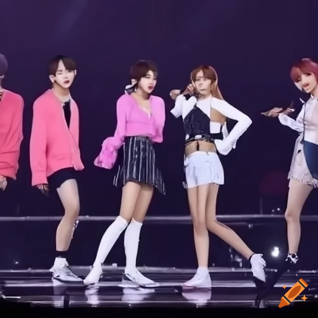 Bts cross-dressing as cute girls with tights and skirts and dresses on stage