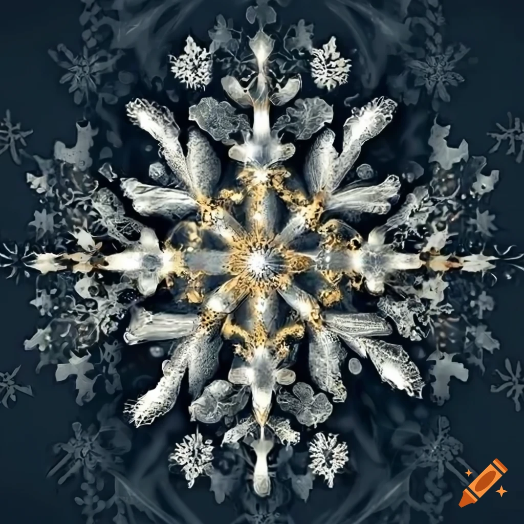 Gold and silver snowflake, symmetrical, floral, transparent background, hd  on Craiyon