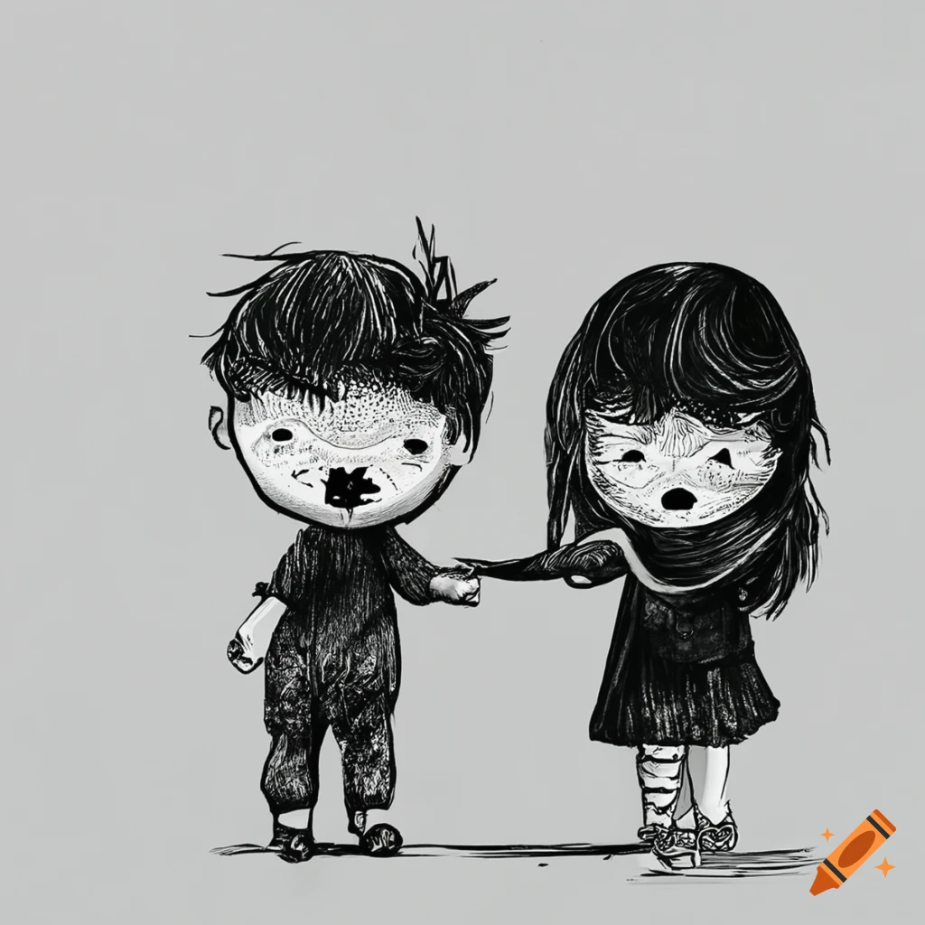 drawings of a girl and boy holding hands