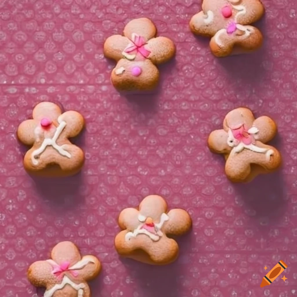 Pink wallpaper in a lot of small gingerbread cookies on craiyon