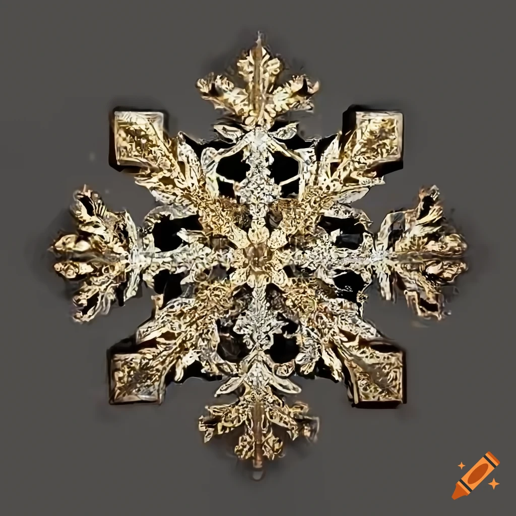 Gold and silver snowflake, symmetrical, floral, transparent background, hd  on Craiyon