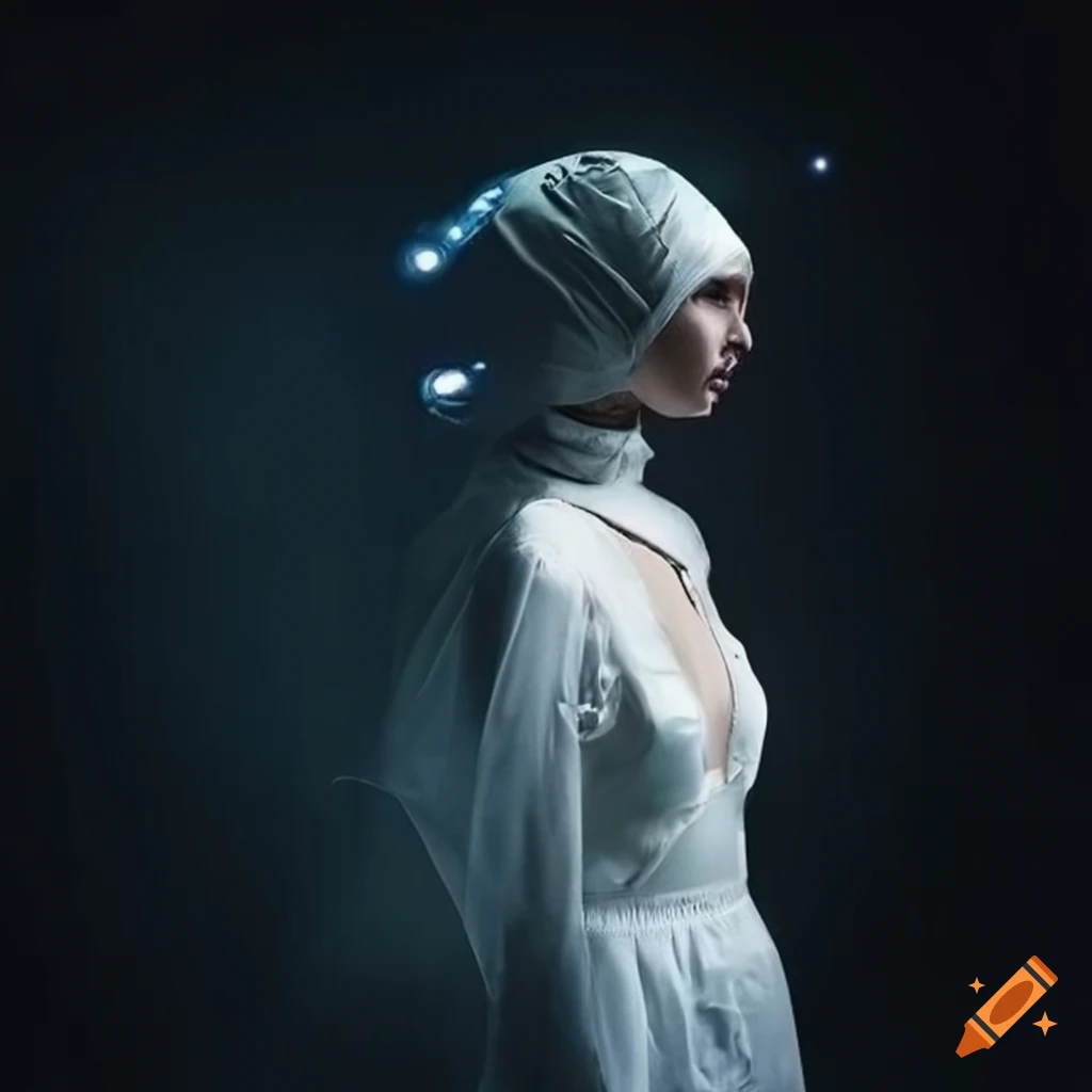Highly detailed futuristic fashion for space travel, white, clean ...