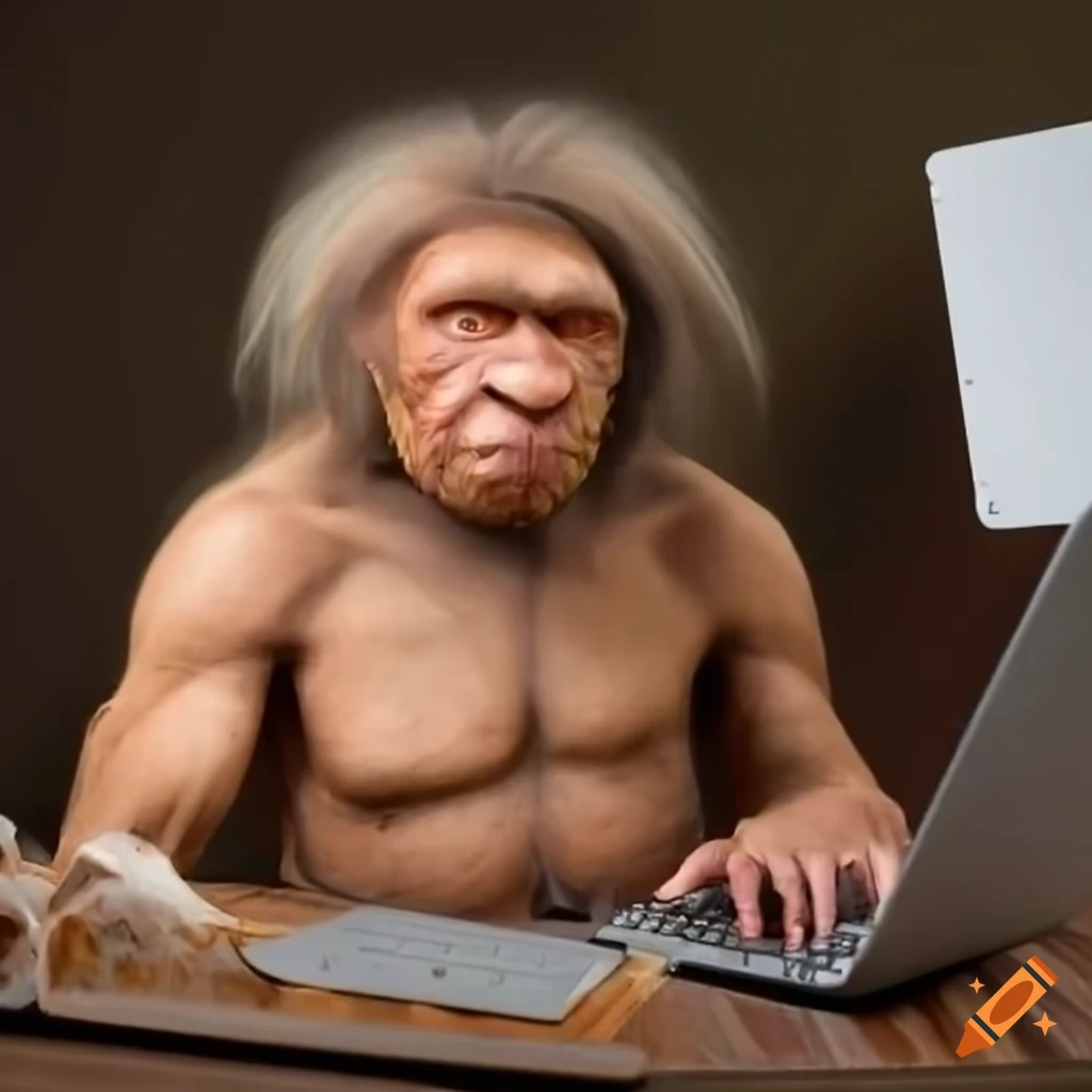 A nice neanderthal man on a computer on Craiyon