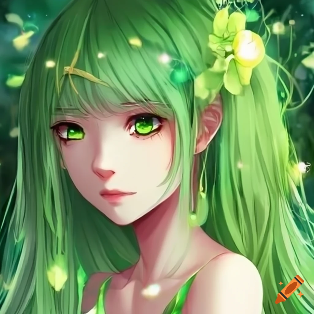 Anime girl pfp green hair blue flowers