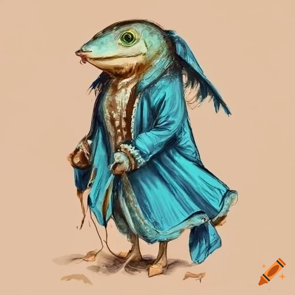 A vibrant bipedal fish wearing a traditional han robe, fish head on Craiyon