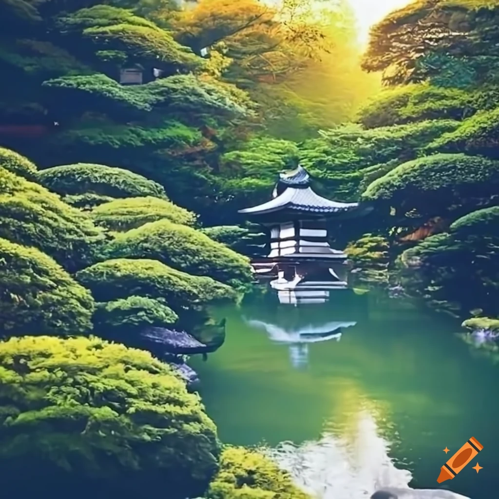 Glorious morning in japanese tea garden on Craiyon