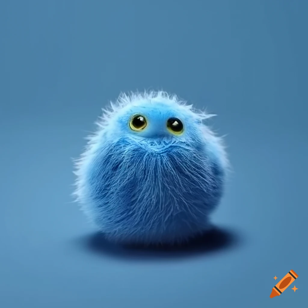 Cute blue fuzzy ball creature on Craiyon