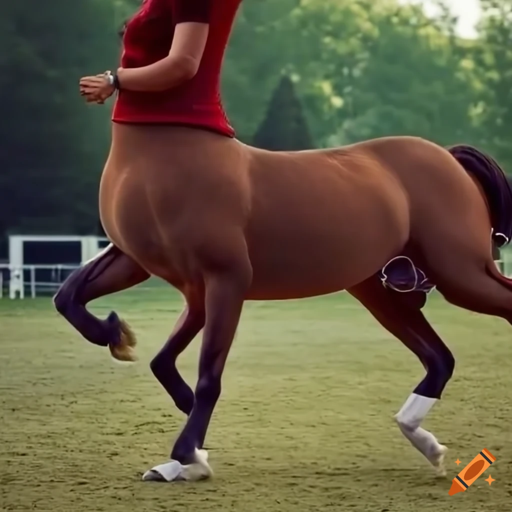 Centaurs competing in equestrian events; cinematic photograph, fence ...
