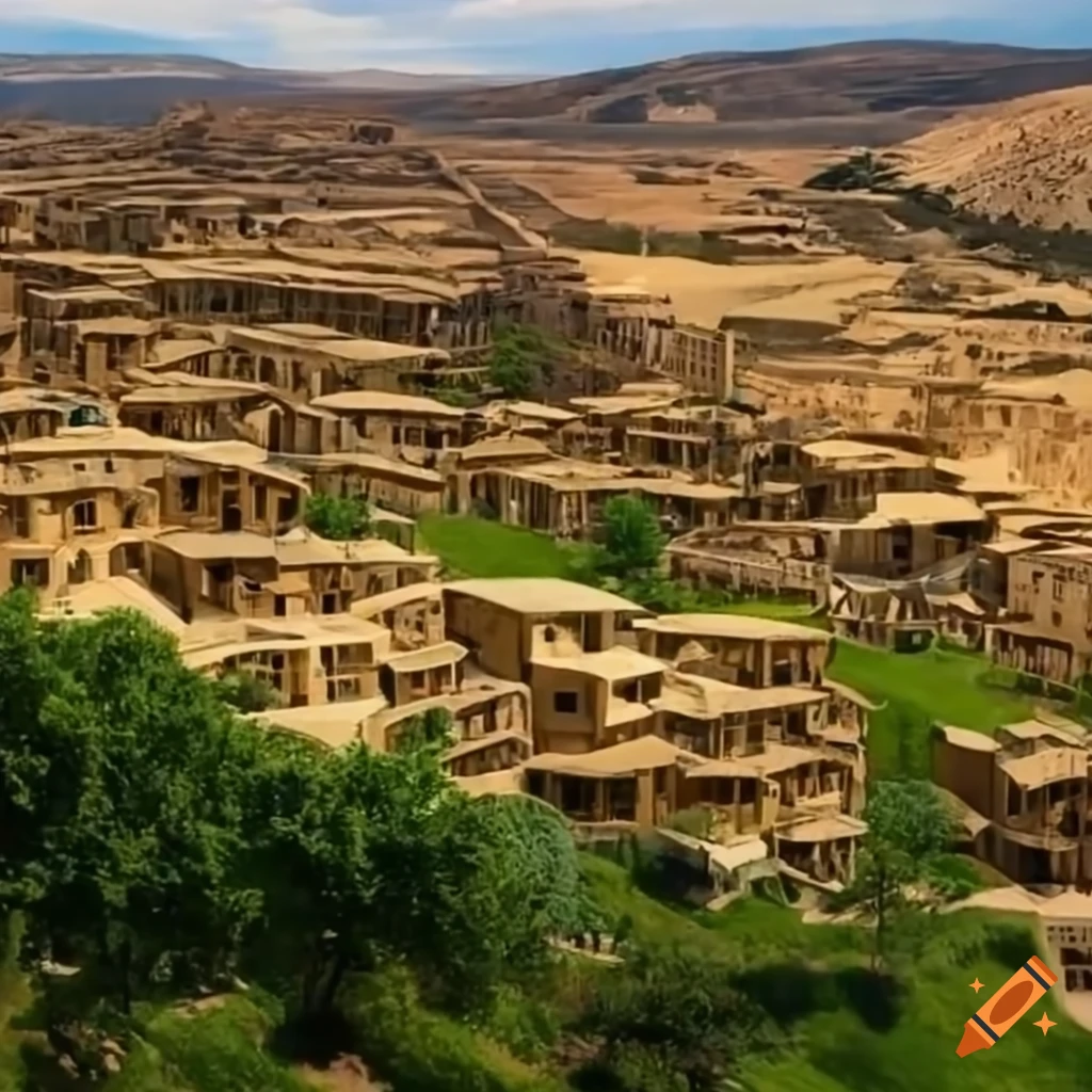 City of lead ingots. residences carved into the hills on Craiyon