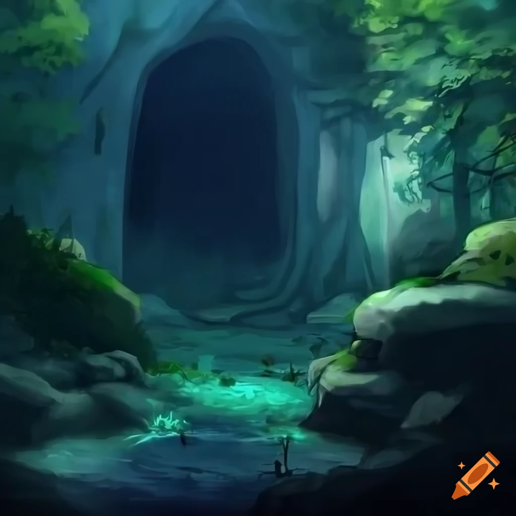 Cave entrance in the magical forest, exquisite masterpiece, anime ...