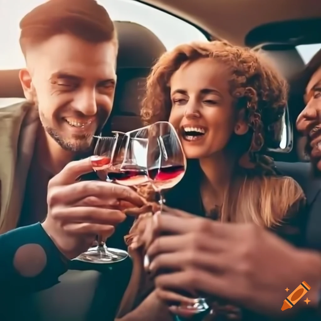Group Of Friends Enjoying A Wine Tour In A Car group-of-friends-casually-hanging-out-on-craiyon
