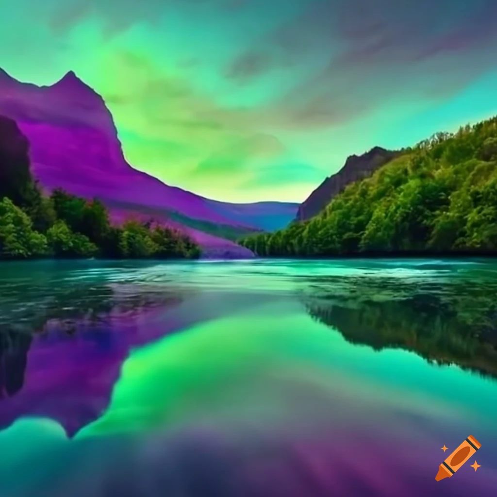 Green and purple river on Craiyon