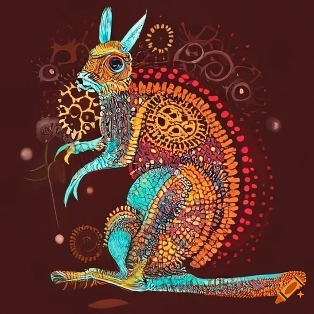 Clockwork art featuring kangaroos in vibrant Aboriginal style