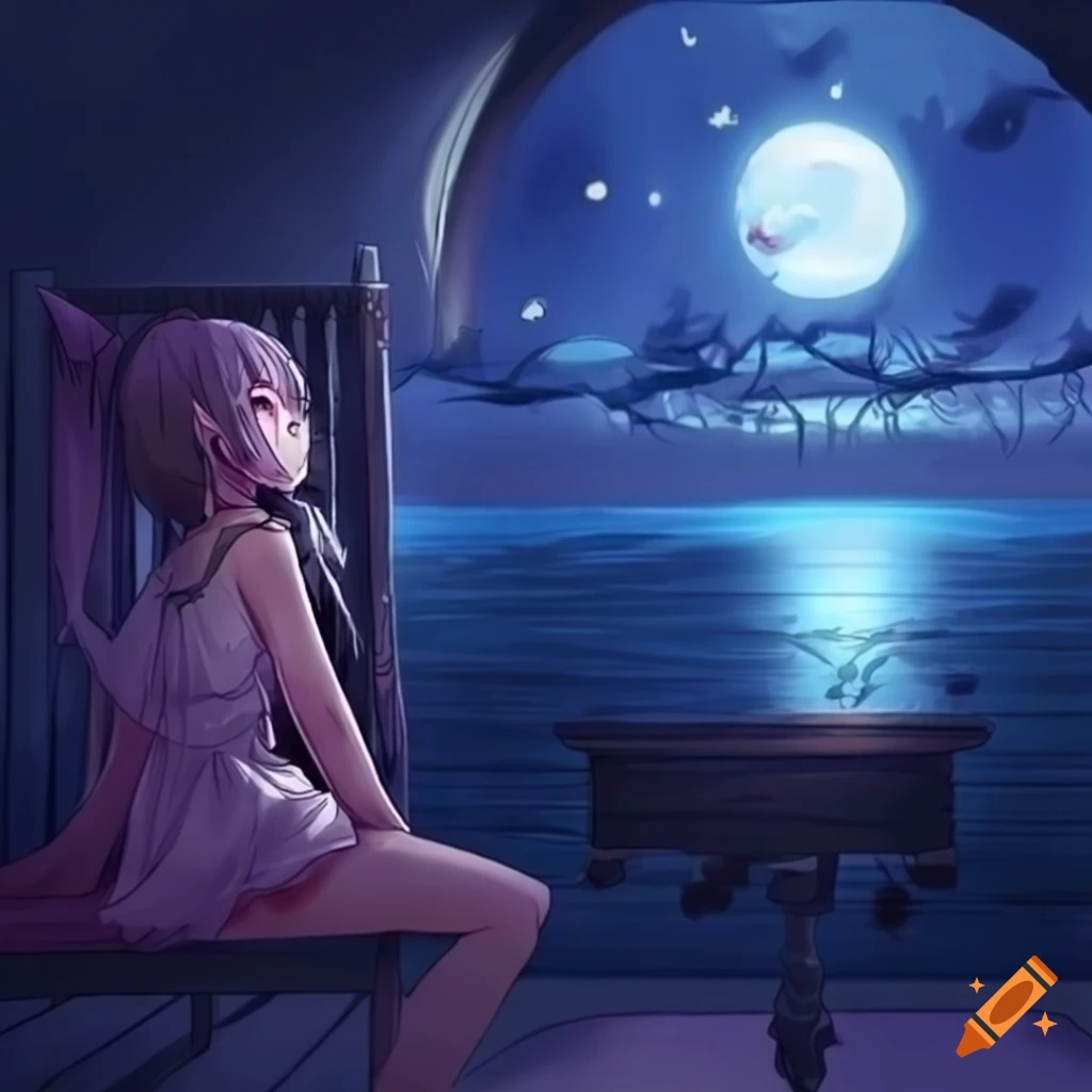 Girl looking at the mount fuji during the night. Vector art of anime woman  stargazing. Beautiful 22192851 Vector Art at Vecteezy